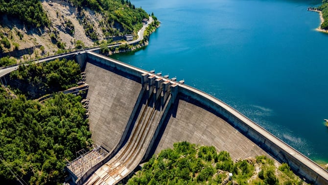"Aerial View of the Water Dam in Vacha Reservoir, Bulgaria" by Denitsa Kireva / Pexels